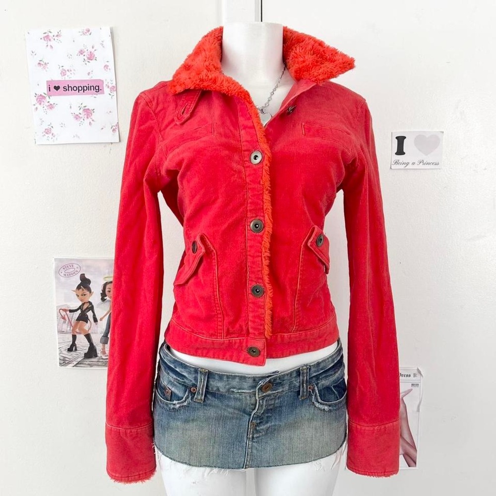 ANTIDOTE Y2K Red Corduroy Sherpa Trim Jacket M/M — Indie / Western Aesthetic
